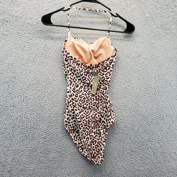 J. Crew Ruched Bandeau One-Piece Swimsuit Leopard Print Size 0 New - Picture 10 of 11